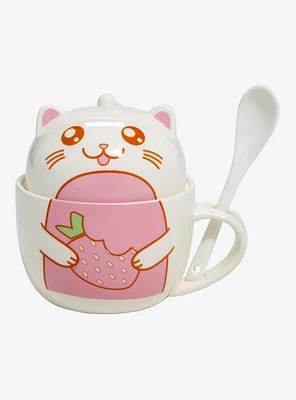 Strawberry Cat Stacking Mug & Spoon Set