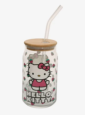 Hello Kitty Strawberries Lidded Glass Tumbler