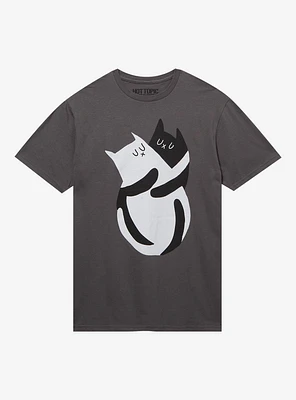 Black & White Cat Hug T-Shirt By LemonYeti