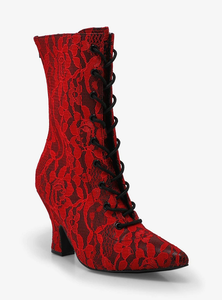 Strange Cvlt Victoria Red Lace Heel Boots