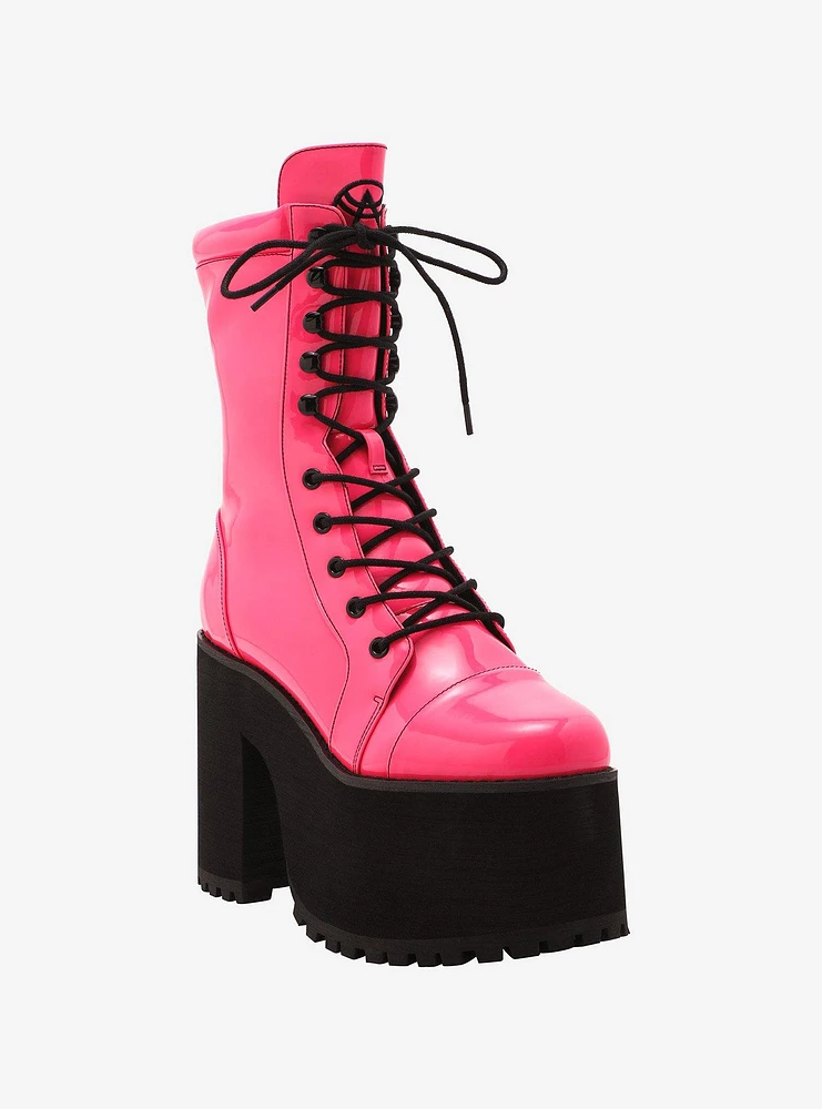 Strange Cvlt Hot Pink Raven Platform Boots