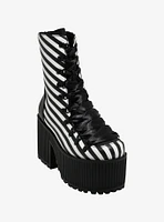 Strange Cvlt Black & White Stripe Pandora Platform Boots