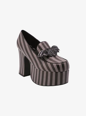 Strange Cvlt Black & Grey Stripe Banshee Loafer Heels