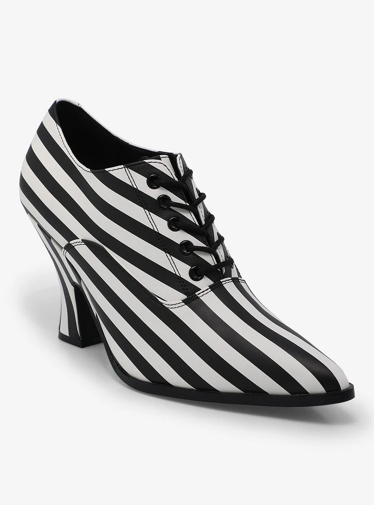 Strange Cvlt Black & White Stripe Victoria Heels