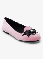 Strange Cvlt Skull Bow Pink Velvet Flats