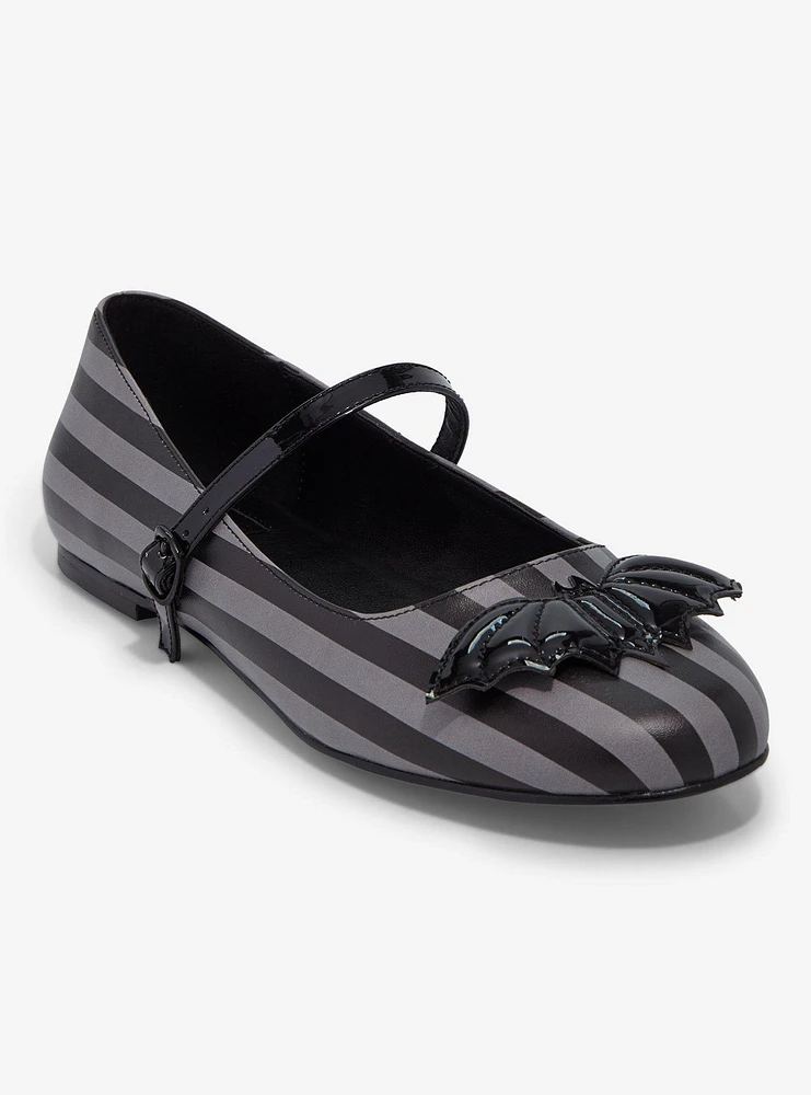 Strange Cvlt Grey Stripe Bat Mary Jane Flats