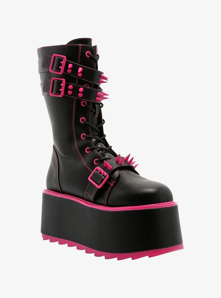 YRU Black & Fuschia Trance Platform Boots