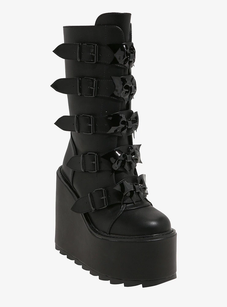 YRU Black Bat Bow Dune Platform Boots