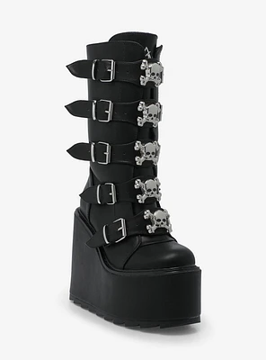 YRU Black & Silver Skull Platform Boots