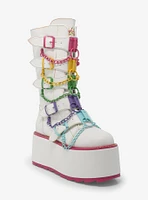 YRU Glitch White & Colorful Chain Platform Boots