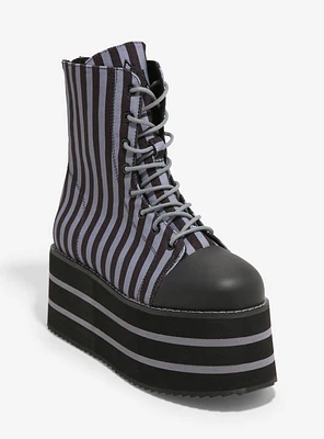 YRU Suspension Black & Grey Stripe Platform Canvas Boots