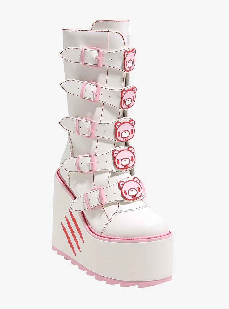 YRU White & Pink Gloomy Bear Dune Platform Boots