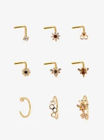 Steel Bee Flower Nose Stud & Hoop 9 Pack