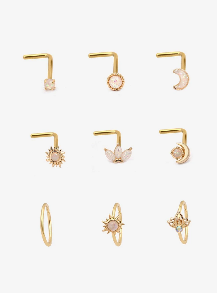 Steel Celestial Boho Opal Nose Stud & Hoop 9 Pack