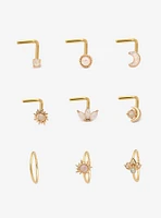 Steel Celestial Boho Opal Nose Stud & Hoop 9 Pack