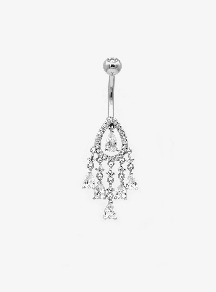 14G Steel Teardrop CZ Dangle Navel Barbell