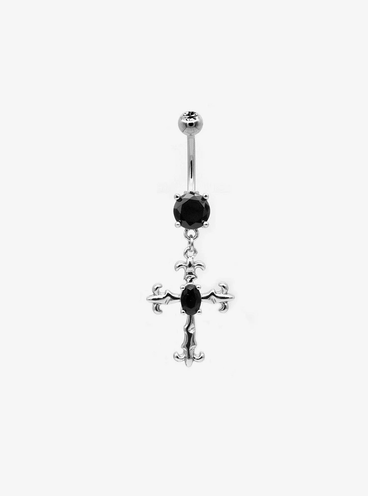 14G Steel Black Cross Navel Barbell