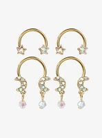 Steel Gold Iridescent Star & Moon Circular Barbell 4 Pack