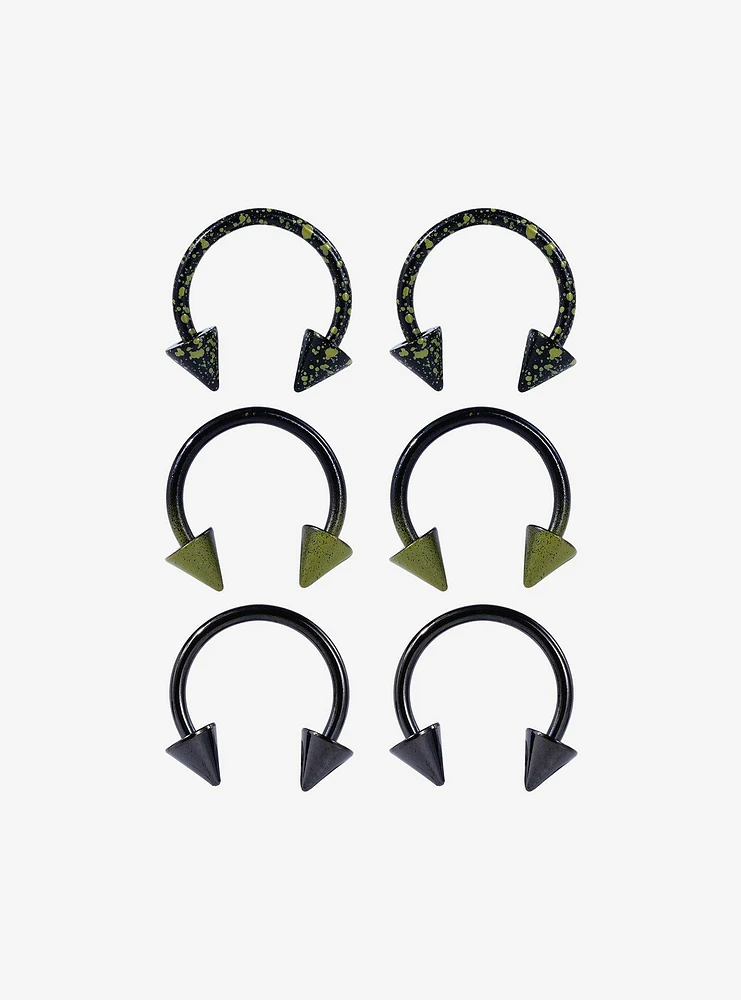 Steel Black & Olive Green Splatter Circular Barbell 6 Pack