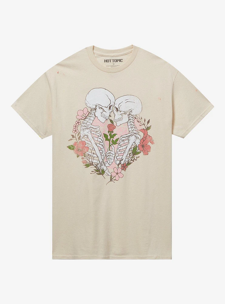 Skeleton Hearts & Flowers Cream Boyfriend Fit Girls T-Shirt