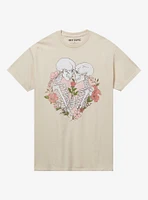 Skeleton Hearts & Flowers Cream Boyfriend Fit Girls T-Shirt