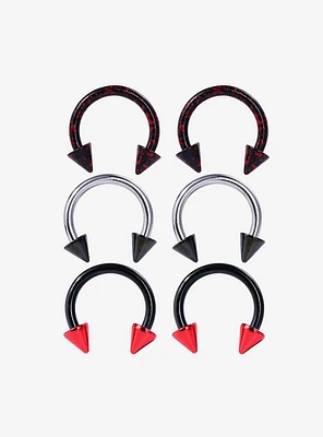 Steel Black & Red Silver Circular Barbell 6 Pack