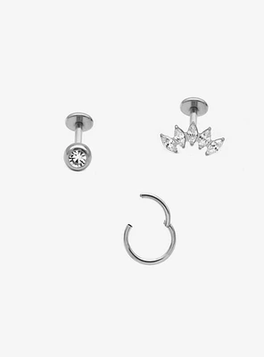 16G Steel Silver Gem Labret Stud & Hoop 3 Pack