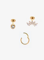 16G Steel Gold Gem Labret Stud & Hoop 3 Pack