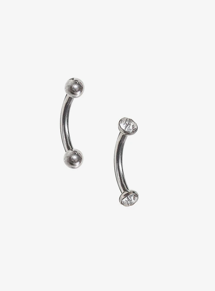 Titanium Silver Gem Eyebrow Barbell 2 Pack