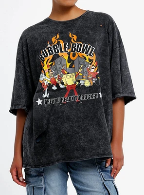 SpongeBob SquarePants Bubble Bowl Dark Wash Girls Oversized T-Shirt