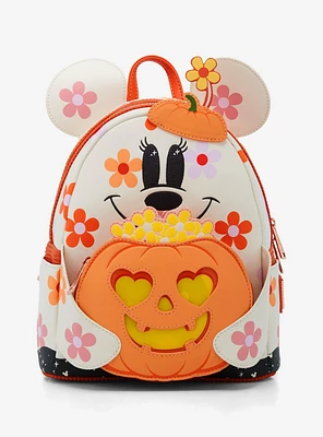 Loungefly Disney Minnie Mouse Floral Pumpkin Glow-in-the-Dark Light-Up Mini Backpack