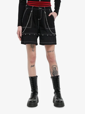 Black Double Chain Girls Carpenter Shorts