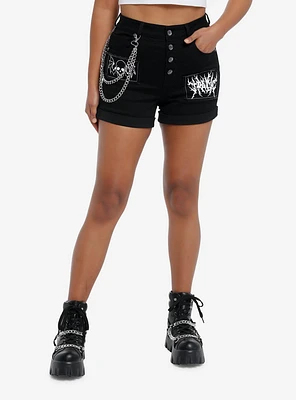 Black Punk Patches Side Chain Shorts