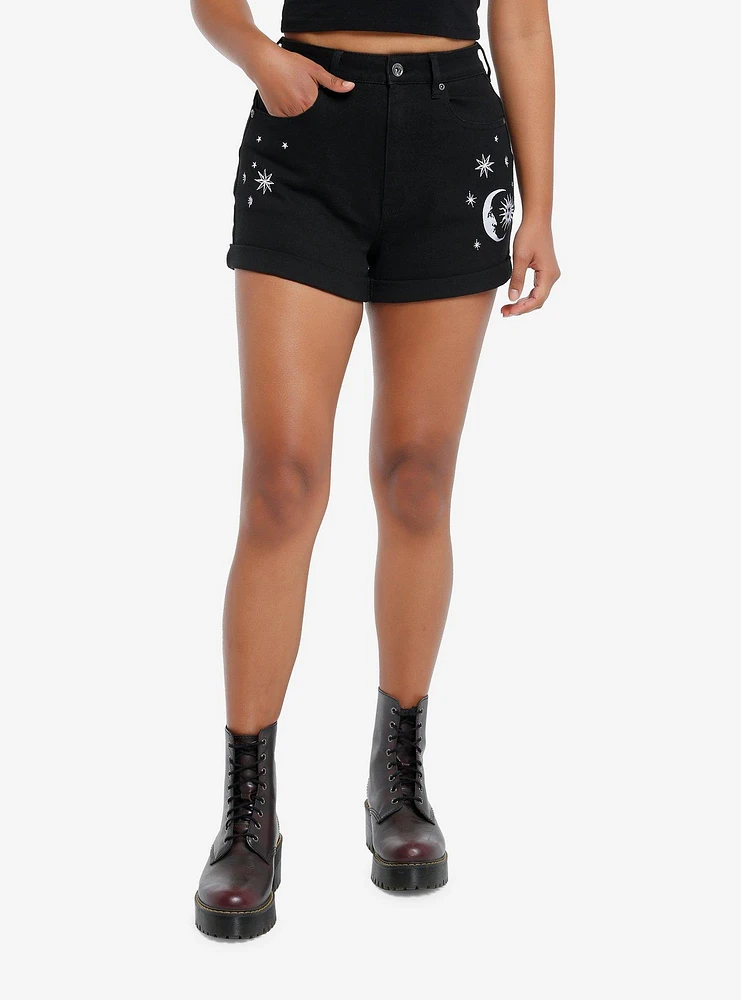 Cosmic Aura Black Sun & Moon Shorts