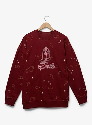 Disney Beauty and the Beast Belle Topographic Rose Crewneck — BoxLunch Exclusive