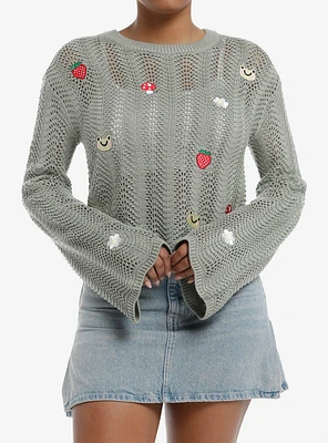 Thorn & Fable Mushroom Frog Daisy Girls Knit Sweater