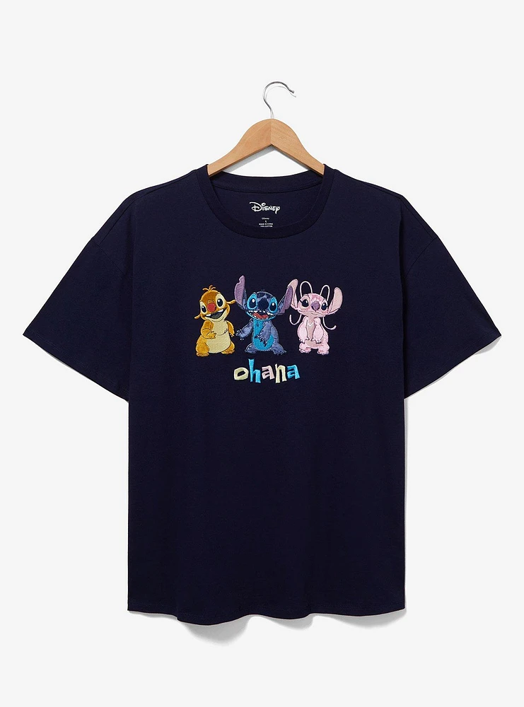 Disney Lilo & Stitch Reuben, Angel, and Ohana Embroidered Women's Plus T-Shirt — BoxLunch Exclusive