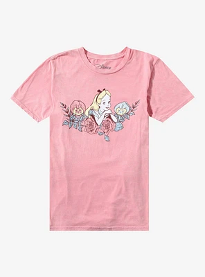 Disney Alice Wonderland Pastel Floral Boyfriend Fit Girls T-Shirt