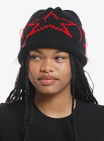 Distressed Red Star Knit Beanie