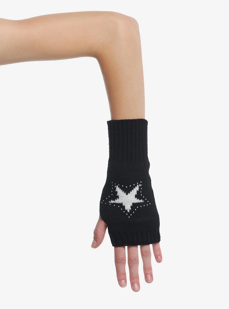 Star Stud Knit Fingerless Gloves