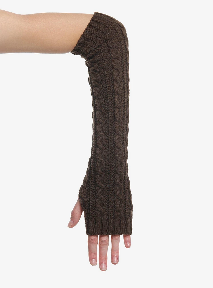 Brown Cable Knit Long Arm Warmers