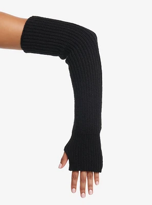 Black Chunky Knit Ribbed Arm Warmers