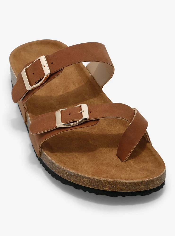 Yoki Brown & Gold Buckle Sandals