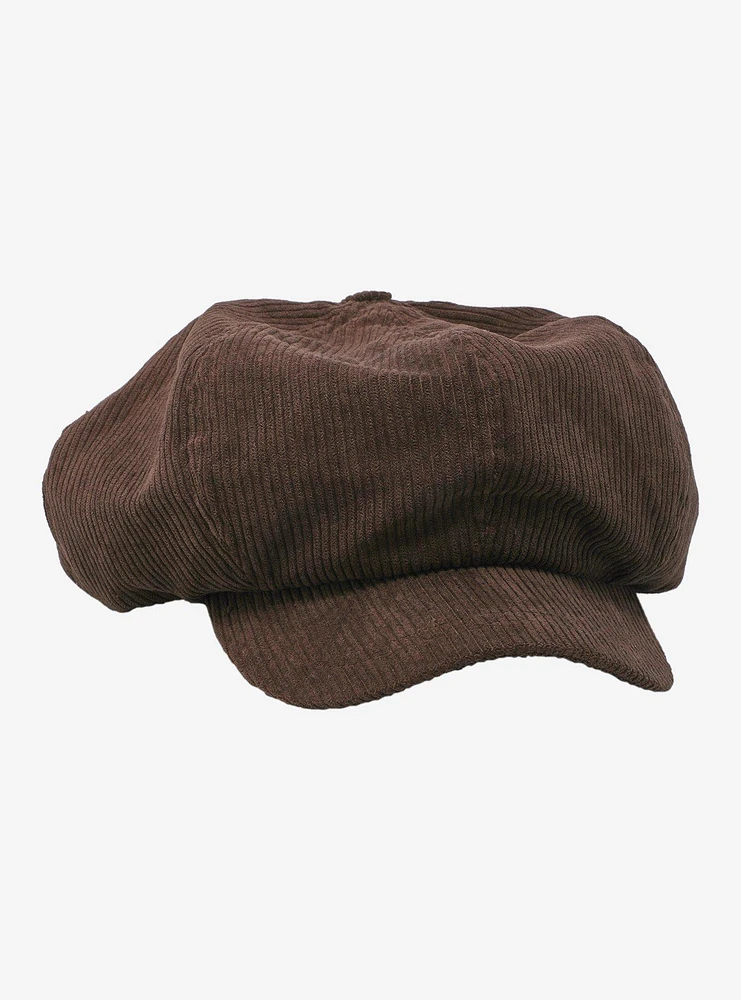 Brown Corduroy Ribbed Cabbie Hat