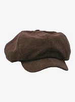 Brown Corduroy Ribbed Cabbie Hat