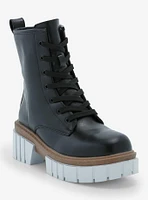 Yoki Black & White Platform Combat Boots