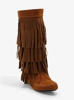 Yoki Brown Faux Suede Fringe Boots