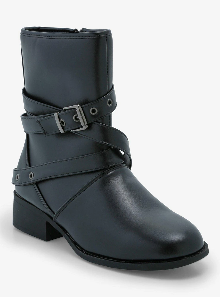 Yoki Black Strap Buckle Boots