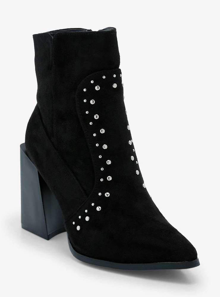 Yoki Black Faux Suede Stud Heel Booties