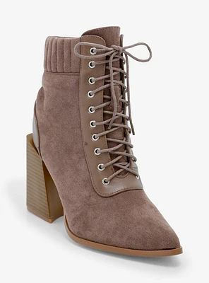 Yoki Beige Lace-Up Suede Ankle Boots